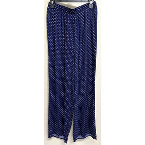 Bobeau Wide Leg Pants Sz Small Navy/White Polka Dot Pull On Drawstring NEW